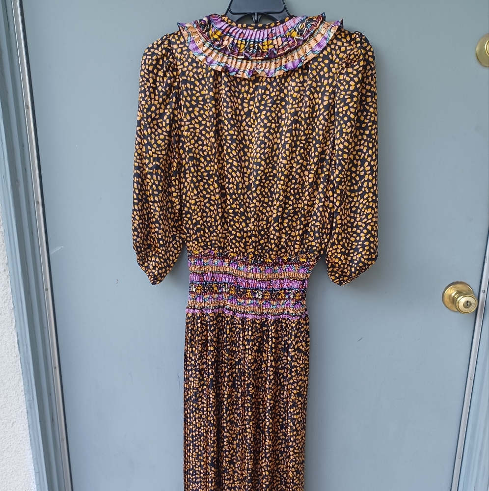 Vintage Susan Freis multi-colored smocked tiered midi dress XL. - Picture 4 of 7